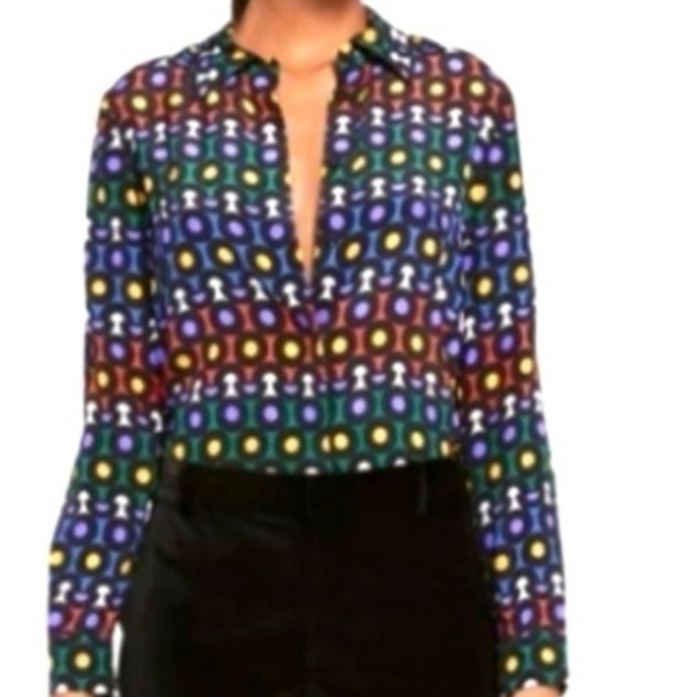 Alice And Olivia Willa Printed Silk Blouse
